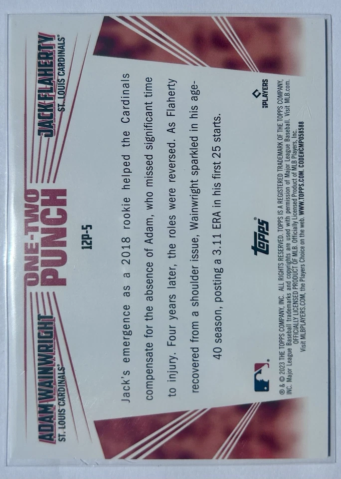 2023 Topps Series 1 -One Two Punch Jack Flaherty,Adam Wainwright #12P-5 Gold /75 - Image 2 of 2