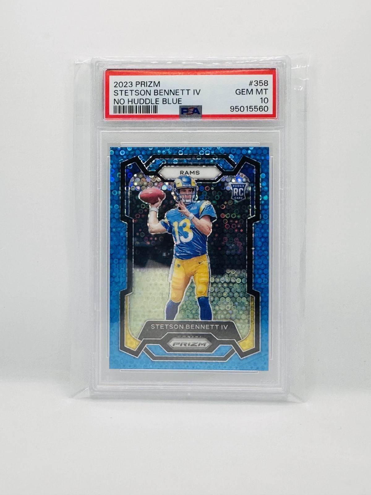 2023 Panini Prizm Blue No Huddle Stetson Bennett IV PSA 10 #/95 RC Rookie #358