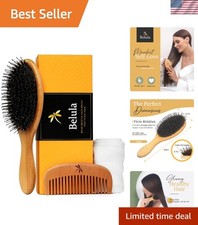 Luxury Boar Bristle Hair Brush Set for Thick, Curly Hair  Comb  Spa Headband