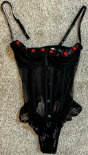 Victoria's Secret Vintage 90s Size 34B Black Floral Sheer Teddy Lingerie D1