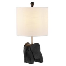 17.5" Black Elephant Table Lamp, Whimsical Resin Bedside Lamp with White Line...