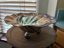 Vintage Silver Plate 9.5" footed bowl with swirl design Gorgeous patina! EUC