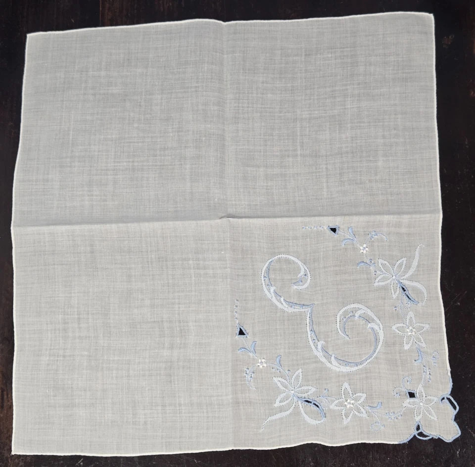 De Colección Excepcional Madeira Bordado Algodón Lino Pañuelo Monograma E Foto 3 de 4
