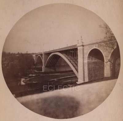 1800s NEW YORK CITY Kodak #2 Round Photo - Washington Bridge over. Harlem River