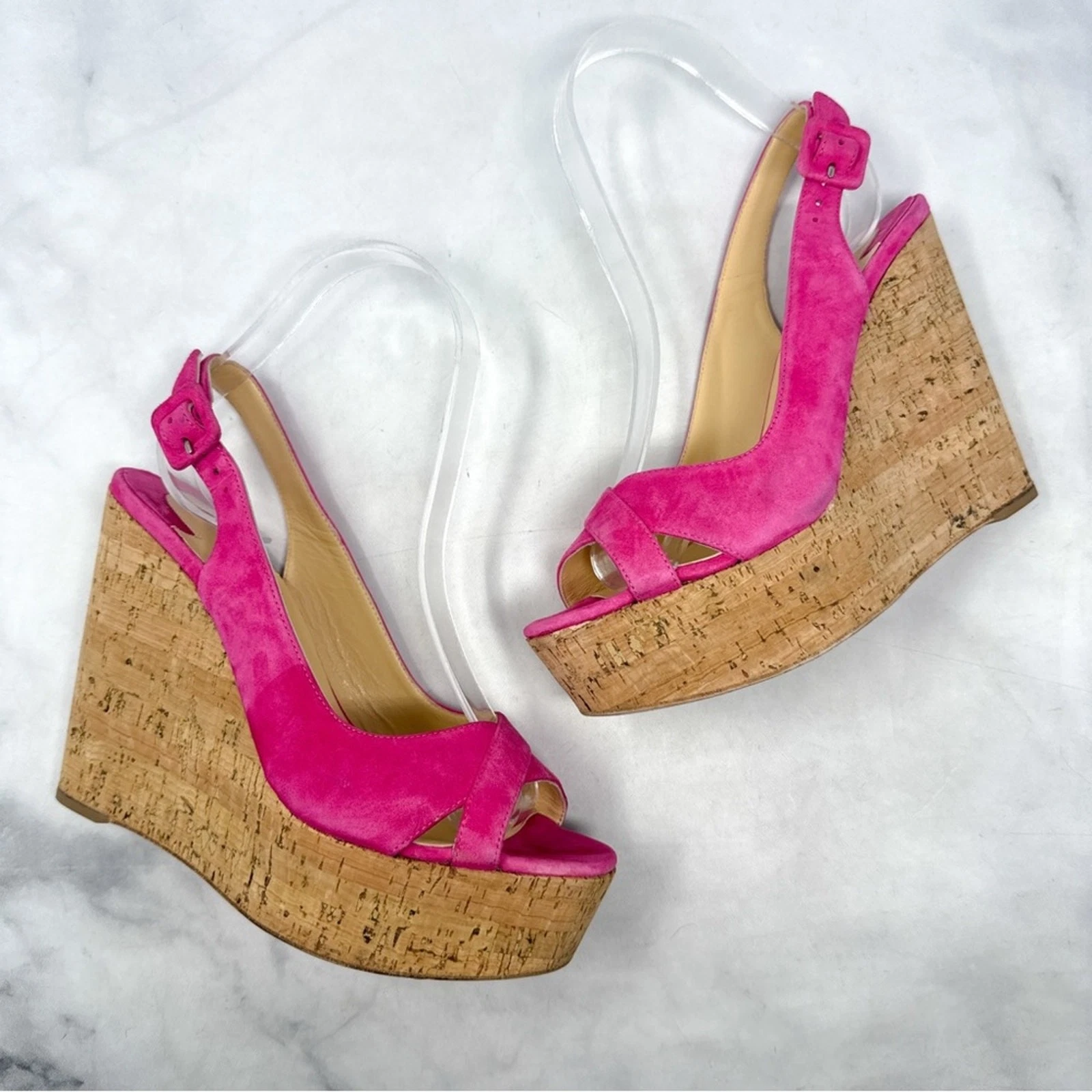 Christian Louboutin — Christian Louboutin Reine De Liege Suede Cork Platform Wedge Slingback Sandal 37