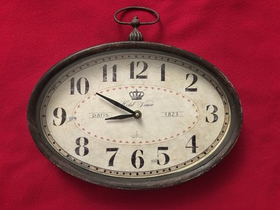 Vintage Style Oval Hotel Vieux Paris 1823 Wall Clock Distressed Metal Frame