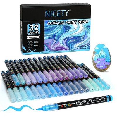 32 Colors Acrylic Paint Markers, Paint Pens Brush Tip Water-Based Acrylic Mar...