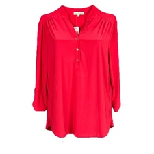 Joie de Vivre Red Blouse Women’s Medium Long Sleeve Button Front Tunic Top