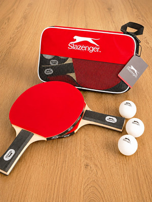 Slazenger Tischtennis-Set Holz 2 Schläger 3 Bälle Schlägerhülle rot/schwarz neu