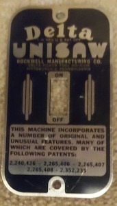DELTA Rockwell UNISAW Original Switch Cover Plate Manufacturing Tablesaw Vintage