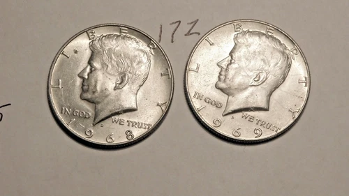KENNEDY HALF DOLLAR, 1968-D, 1969-D, 40% SILVER.   ---172