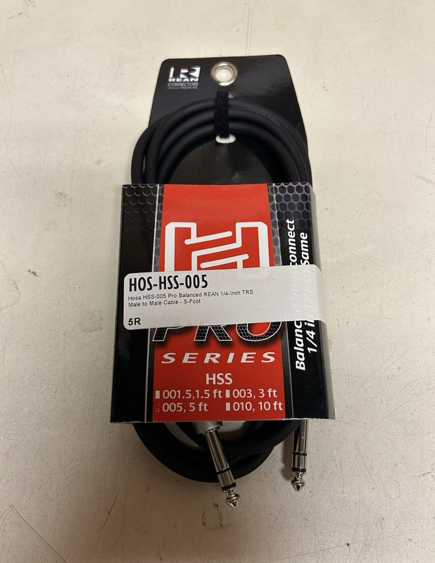Hosa Technology HSS-005 Balanced TRS 1/4in Male to Male Cable 5 ft Black