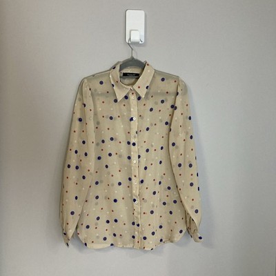 Sisters Point Blouse Womens Small Sheer Flowy Button Down Spots Dots Retro Mod