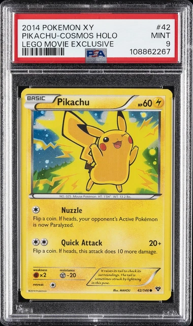 2014 POKEMON XY LEGO MOVIE EXCLUSIVE #42 PIKACHU-COSMOS HOLO PSA 9