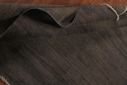 Handmade Solid Gabbeh Square Rug 6x6 Brown / Charcoal Modern Wool Carpet - Picture 15 of 18