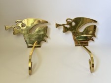 Heavy Brass Vintage Christmas Angel Stocking Holder Pair W/Long Arm