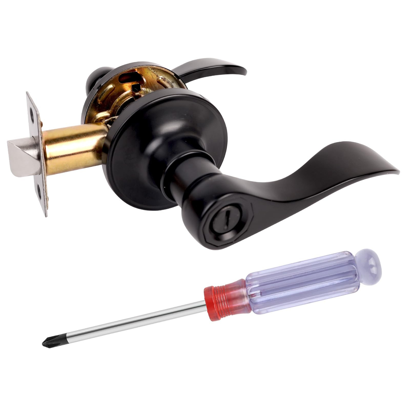Privacy Door Lever Handle Lock, Wave Style Door Levers with Screwdriver, Inte...-image