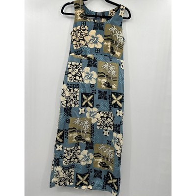 Hilo Hattie Hawaiian Original Cotton Dress Tropical Floral Palm Print Size 12
