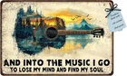 Guitar Vintage And Into the Music Tin Metal Signs Home Décor Wall Art 8x12