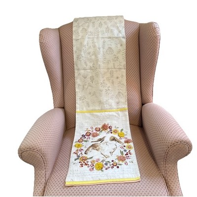 Pier 1 Easter Table Runner 13 X 72 Cotton Bunny Rabbit Yarn Crochet Floral EUC
