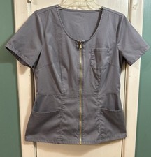 Jaanu Women Gray Full-zip Medium Peplum Scrub Top 3-pocket J96098 Discontinued