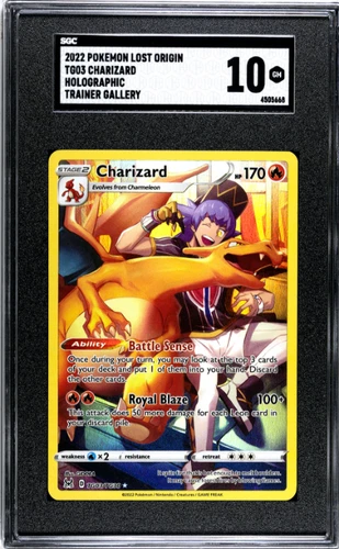 2022 Pokemon Lost Origin #TG03 Charizard Holographic Trainer Gallery SGC 10