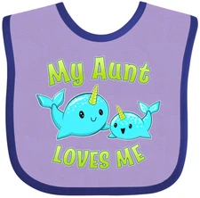 Inktastic My Aunt Loves Me- Cute Narwhal Baby Bib Narwhals Auntie Nephew Niece