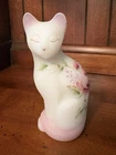 Vintage Fenton Stylized Hand Painted Glass Cat Figurine Floral Design Signed 5"