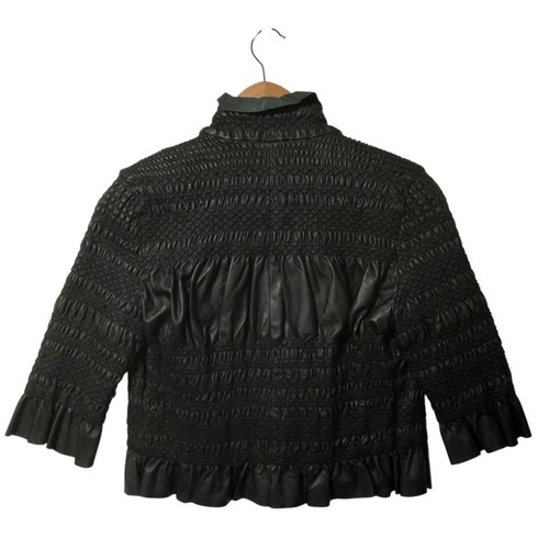 Red Valentino leather jacket, sheepskin, gathered, ruffled, 3/4 sleeve good - Picture 2 of 24