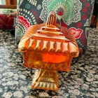 Vintage Jeanette Pedestal Square Amberina Wedding Compote Great condition