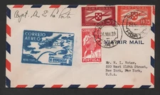 PORTUGAL 1939 US AIRMAIL COVER HORTA TO NEW YORK AUTOGRAPHED BY PILOT A. E.