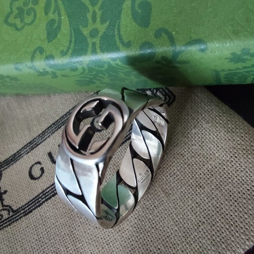 Gucci Men's 925 Sterling Silver GG Interlocking G Chain Ring Band US 10.5 (24)