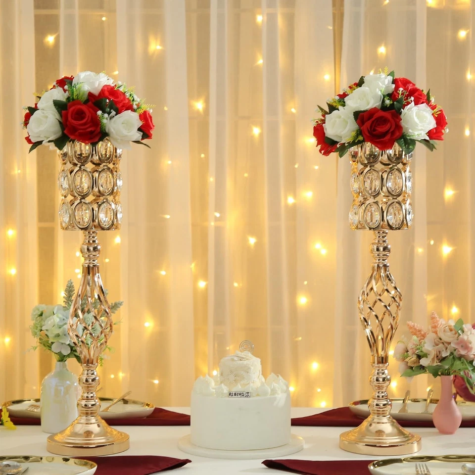2pcs Gold Vases for Wedding Centerpieces for Tables, 24in Metal Diamond Cryst... - Image 2 of 4