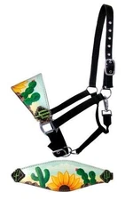 Showman Bronc Halter w/ Sunflower & Cactus Leather Noseband