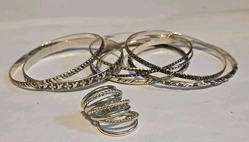 Sterling Silver Lot Stackable Bangle Bracelets & … - image 15