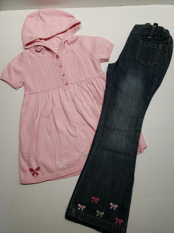 Gymboree Classroom Kitty denim pants w peasant top girl sz 7
