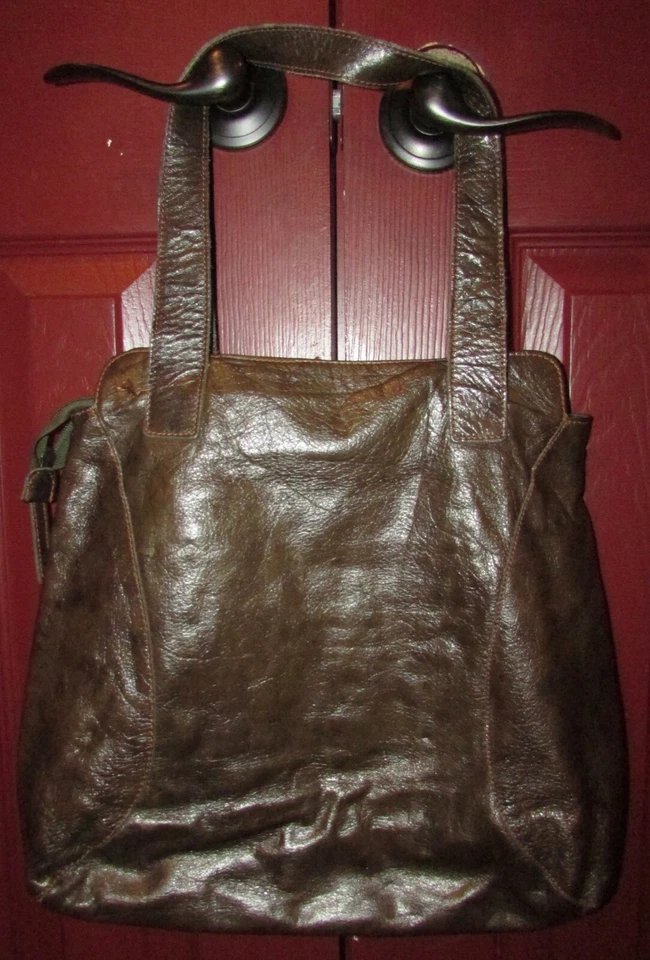 Petusco 棕色皮革手提包 带马毛 西班牙制造 — 第 2/4 张图片