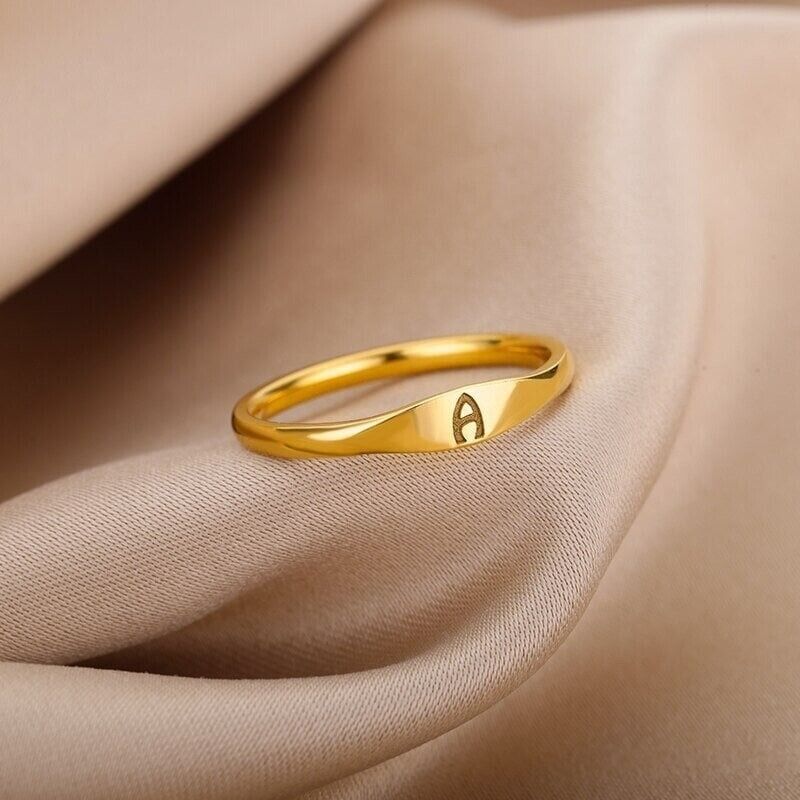 18K Gold Initials Ring, Dainty Initial Ring, Dainty Letter Ring for Women