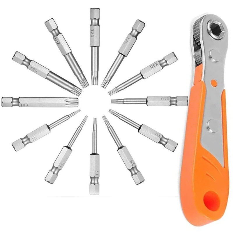 13PC Torx Bit Set with Impact Driver Security Bits and Ratchet Handle