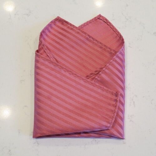 Striped Coral/Pink Pocket Square Hankie Handkerchief Hankerchief - Picture 1 of 3