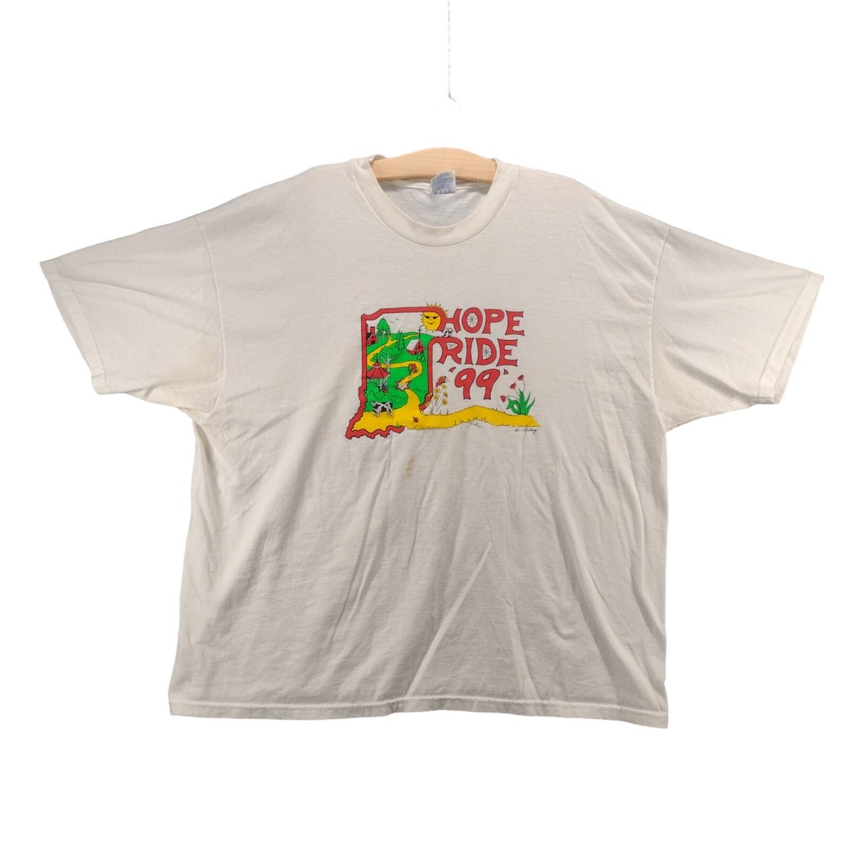 Hanes Men's Hope Ride 99 T-Shirt 2XL Short Sleeve White