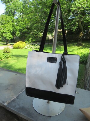 NWT Patricia Nash Colorblock Toscano Blk/Wht Large Tote/2 Leather Tassel Accents