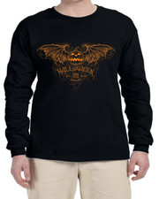 Halloween T-shirt Mens Jack-O-Lantern Pumpkin Bat Wings Scary Costume Tee