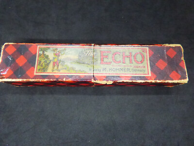 Vintage THE ECHO Mundharmonika Glocke Metall Blätter M Hohner Germany OVP