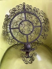 Vtg 50's Mid Century Modern Metal Filigree Wall Hanging w/ Candleholder