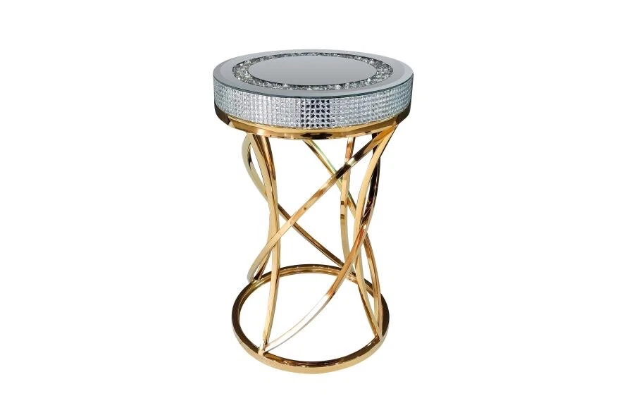 ESPEJO BASE DORADO Y CRISTAL INCRUSTADO MESA AUXILIAR SUPERIOR MUEBLES DE SALÓN Foto 2 de 3