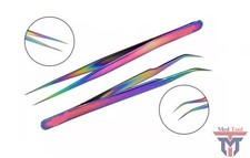 2 Pcs Eyelash Extension Tweezers Straight Curved Stainless Steel Set