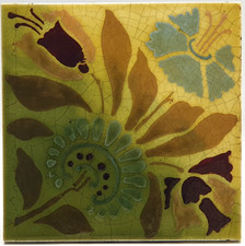 Antique Fireplace Tile Stencilled Floral By Marsden C1900 AE5