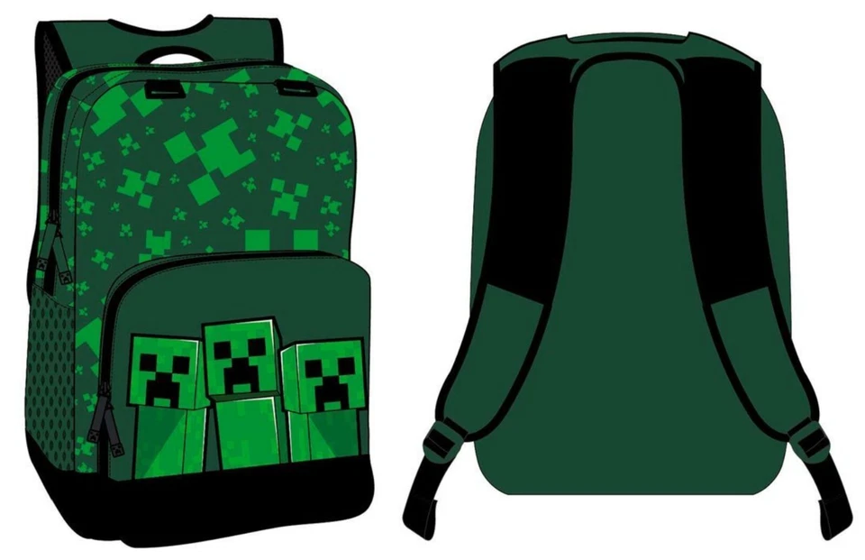 Minecraft Rucksack Schulrucksack Tasche grün schwarz 40 x15 cm