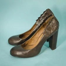 Anthropologie 40 Size 9 US No 704b Esther Pleated Brown Leather Pumps High Heels